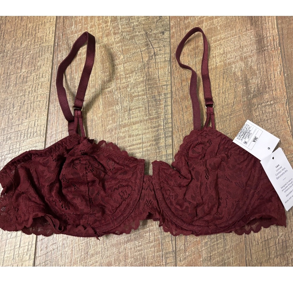 Auden 36A Balconette Bra Womens Burgundy NWT lacey